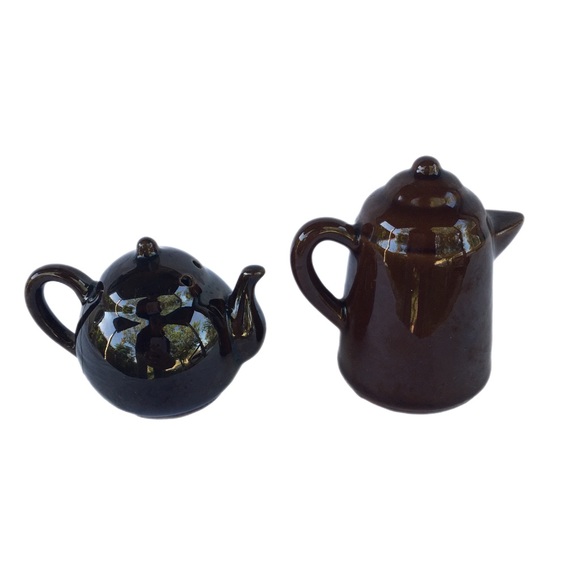 Vintage Salt & Pepper Shaker Set Coffee Tea Pot Brown Ceramic Glaze Cork Japan - Picture 2 of 6